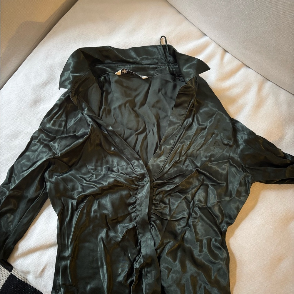 Elegant Dark Green Satin Blouse
